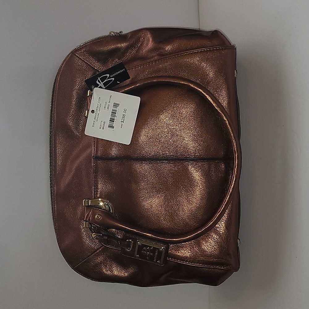 B MAKOWSKY  SHOPPER TOTE BAG GOLD LEATHER BASE STUDS